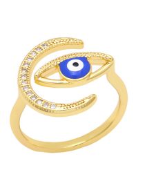 Fashion Dark Blue Bronze Diamond Drop Oil Eye Crescent Open Ring