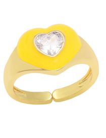 Fashion Yellow Copper Drip Oil And Diamond Heart Ring
