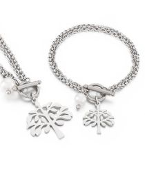 Fashion Silver Titanium Steel Tree Of Life Bracelet Necklace Set
