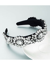 Fashion White Fabric Diamond-studded Wide-brimmed Sponge Headband