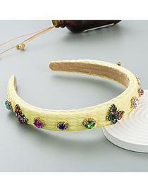 Fashion Yellow Fabric Diamond-studded Wide-brimmed Sponge Headband