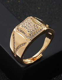 Fashion Square Copper Gold Plated Zirconium Geometric Open Ring