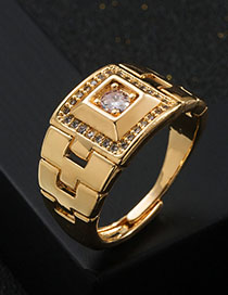 Fashion Middle Drill Copper Gold Plated Zirconium Geometric Open Ring
