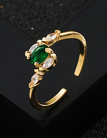 Fashion Green Copper Gold Plated Zirconium Geometric Open Ring