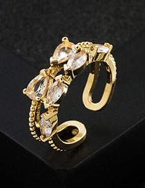 Fashion White Copper Gold Plated Zirconium Geometric Open Ring