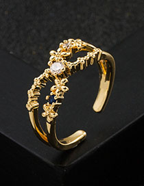 Fashion White Copper Gold Plated Zirconium Geometric Open Ring