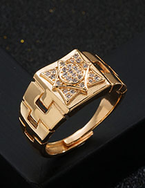 Fashion Geometry Copper Gold Plated Zirconium Geometric Open Ring
