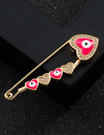 Fashion Red Copper Inlaid Zirconium Heart Drop Oil Eye Pin