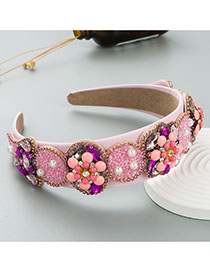 Fashion Pink Fabric Diamond Wide-brimmed Headband