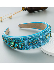 Fashion Blue Fabric Inlaid Rice Bead Inlaid Diamond Wide Brim Headband