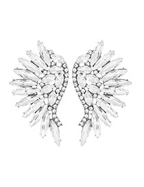 Fashion White Alloy Diamond Wing Stud Earrings
