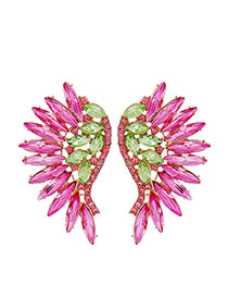 Fashion Green + Powder Alloy Diamond Wing Stud Earrings