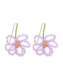 Fashion Purple Geometric Faceted Crystal Bead Braided Flower Stud Earrings