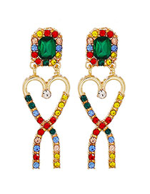 Fashion Color Alloy Diamond Heart Geometric Stud Earrings