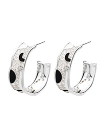 Fashion Silver Copper Diamond Geometric C-shaped Stud Earrings