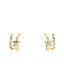 Fashion Gold Brass Diamond Star Stud Earrings