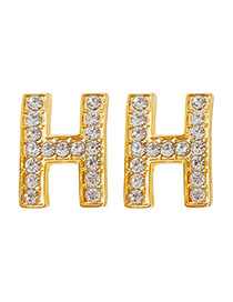 Fashion Gold Geometric Diamond Letter Stud Earrings
