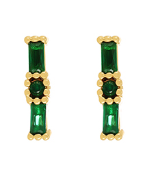 Fashion Dark Green Copper Zircon Square Stud Earrings