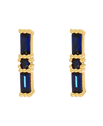 Fashion Navy Blue Copper Zircon Square Stud Earrings