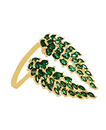 Fashion Green Copper Set Zircon Leaf Wing Ring