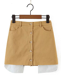 Fashion Khaki Solid Color Buttoned Skirt