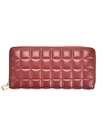 Fashion Red Pu Check Embossed Zipper Wallet