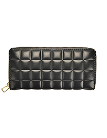 Fashion Black Pu Check Embossed Zipper Wallet