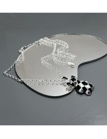 Fashion Silver Sterling Silver Epoxy Checkerboard Bear Necklace