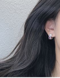 Fashion Pink Sterling Silver Square Zirconium Geometric Earrings