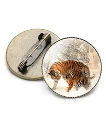 Fashion 10# Geometric Tiger Round Treasure Brooch