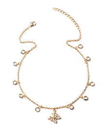 Fashion Gold Alloy Diamond Butterfly Tassel Necklace