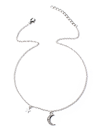 Fashion Silver Alloy Star And Moon Necklace With Diamonds
