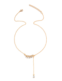 Fashion Gold Alloy Diamond Leaf Y Necklace