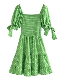 Fashion Green Woven Polka Dot Layered Dress