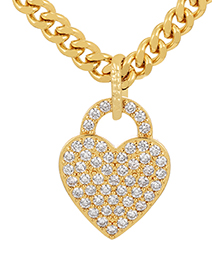 Fashion Gold Bronze Zircon Heart Pendant Chunky Chain Necklace