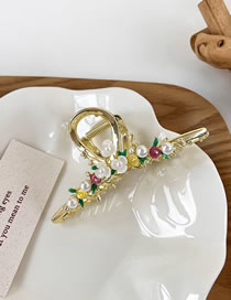 Fashion Gold Alloy Diamond Pearl Flower Leaf Grab Clip