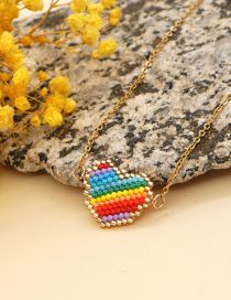Fashion Mi-n190120a Rice Bead Braided Rainbow Heart Necklace