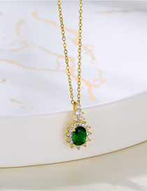 Collar De Cristal Verde Ovalado Con Diamantes De Titanio