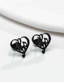Fashion Note Black Stainless Steel Geometric Note Stud Earrings