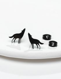 Fashion Wolf Black Stainless Steel Geometric Wolf Stud Earrings