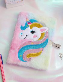 Fashion Tie-dye Color Plush Cartoon Unicorn Notebook With Lock