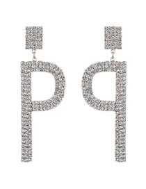 Fashion P Alloy Diamond Alphabet Stud Earrings