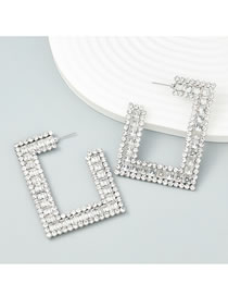 Fashion White Diamond Alloy Diamond And Pearl Square Stud Earrings