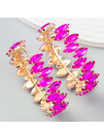 Fashion Rose Red Alloy Diamond Willow Leaf Earrings