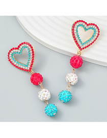 Fashion Red Color Alloy Diamond Heart Diamond Ball Earrings