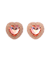Fashion Rose Gold Alloy Diamond Heart Stud Earrings