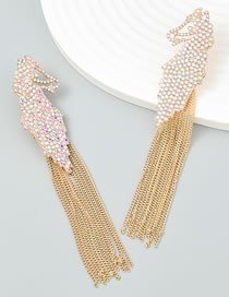 Fashion Gold Alloy Diamond Seahorse Chain Tassel Earrings