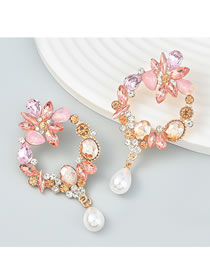 Fashion Pink Alloy Diamond Geometric Drop Earrings