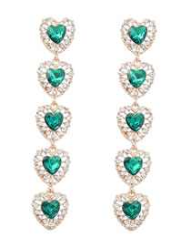 Fashion Green Alloy Diamond Multi-layer Heart Earrings