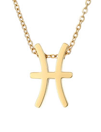 Fashion Pisces - 14k Gold Color Stainless Steel Gold Plated Zodiac Necklace